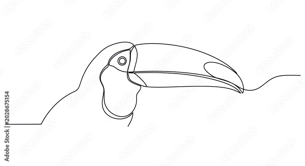 Naklejka premium A minimalist line drawing of a toucan's head and beak in profile view