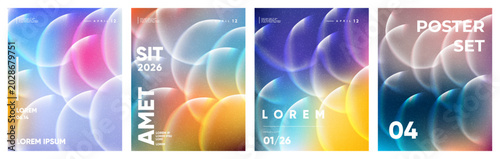 Abstract poster set with blurry pink and purple bubbles and gradients modern graphic design abstract gradient background decoration holographic illumination