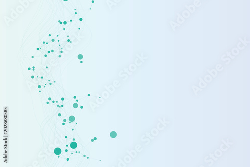 Tableau sur toile Green molecular structure on light blue background, abstract medical science con