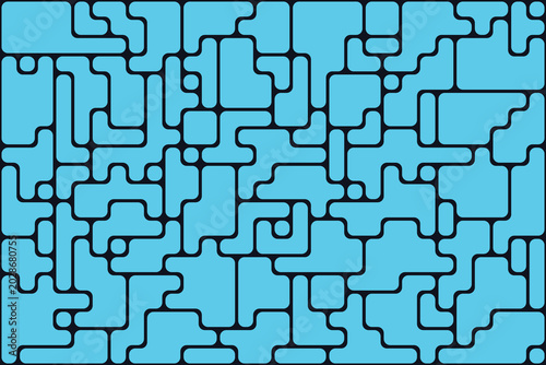 Photos Seamless pattern of interlocking cyan shapes with rounded corners on dark backgr