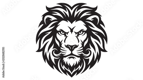 Bild auf Leinwand Lion head emblem logo with tribal mane lines and fierce modern tattoo style for