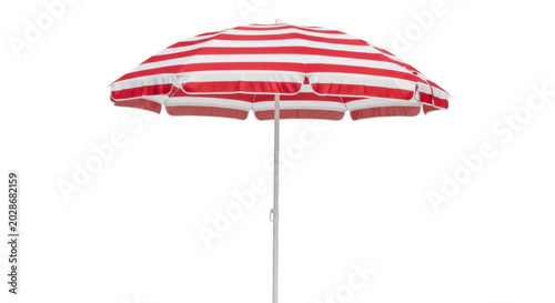 Red and white striped beach umbrella isolated on transparent background