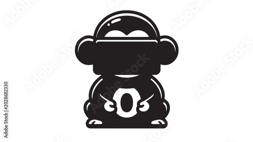 Photography Monkey silhouette with O-shaped belly wearing headphones, music DJ emblem style