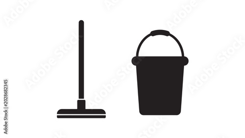 Tableau sur toile Mop and bucket silhouettes cleaning tools icon for janitorial services, home mai