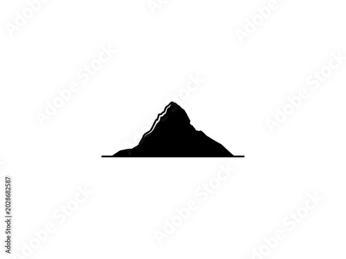 Black mountain icon, silhouette peak, mountain landscape symbol, vector graphic