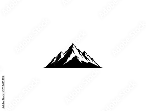 Mountain, snow-capped peak, black silhouette, vector icon, landscape symbol