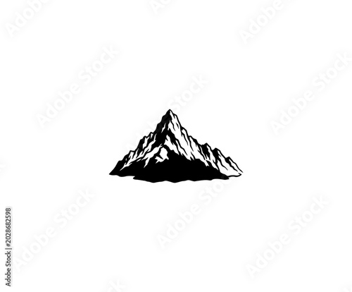 Mountain, Snowy Peak, Black and White Vector, Illustration, Icon