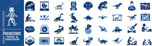 Photos Prehistoric Animal and Fossil flat icon set