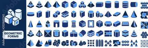 Photography Geometric Shape and 3D Form flat icon set