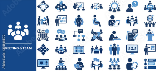 Foto Team Meeting and Group Collaboration flat icon set