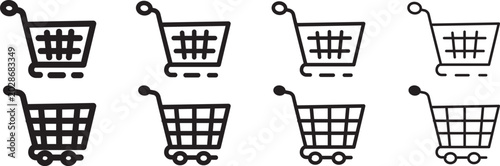Schilderij op canvas Black retail icons for online shopping and e-commerce platforms, containing precise user interface elements in an isolated business design collection