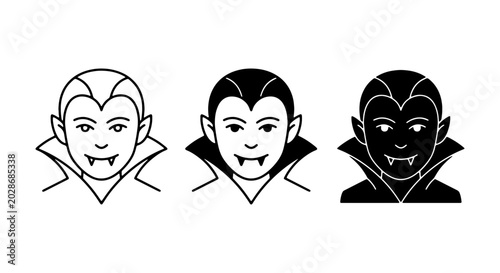 Tableau sur toile Vampire Icons: Line Art, Filled, and Silhouette Vector Graphics for Halloween