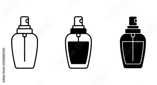 Foto Perfume Bottle Icons, Spray Atomizer Vector Set, Cosmetic Fragrance Container Gr
