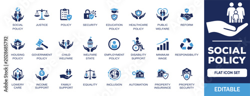 Fotografía Social Policy editable solid icon set