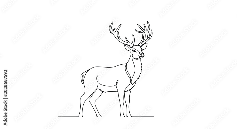 Fototapeta premium Minimalist line drawing of a majestic stag with antlers line art single line white background
