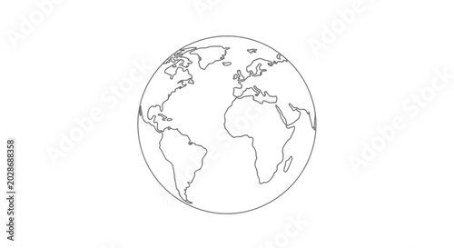 Obraz na plátne Outline of planet earth in a simple line drawing with line art blue planet white