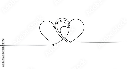 Obraz na płótnie Continuous line drawing of two intertwined hearts symbolizing love and connectio
