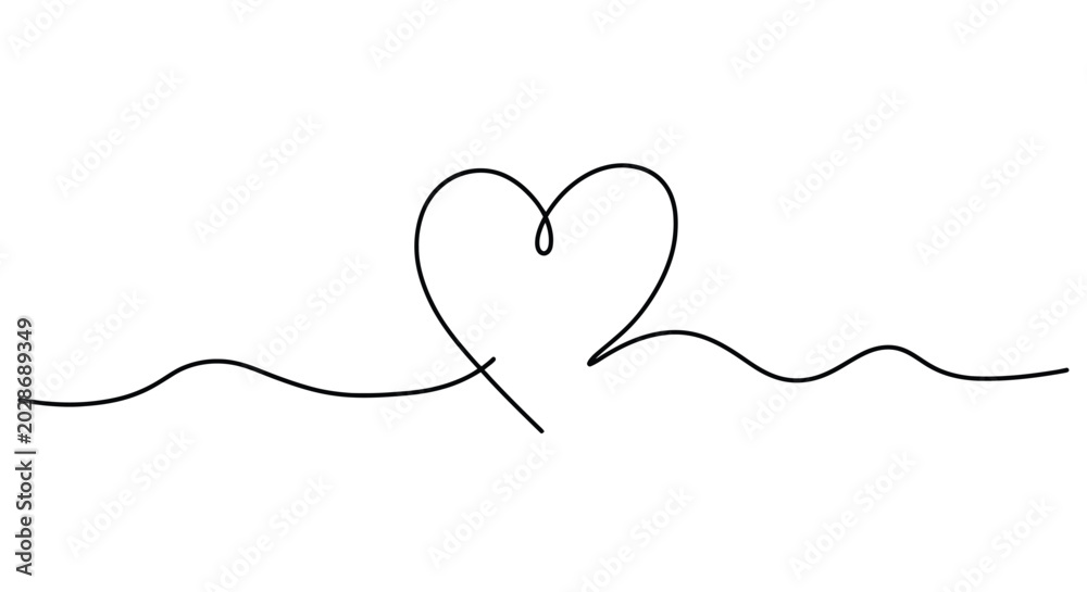 Fototapeta premium Wavy line forming a heart shape in a single continuous stroke on a white background with abstract