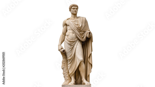 Tableau sur toile Marble statue of Augustus wearing toga, isolated on transparent background