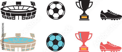 Photos Minimal football sports silhouette vector collection featuring stadium, soccer b