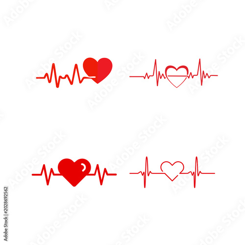 Heartbeat EKG Line with Heart Icons, isolated on transparent background