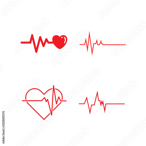 Heartbeat EKG Line Icons Set isolated on transparent background