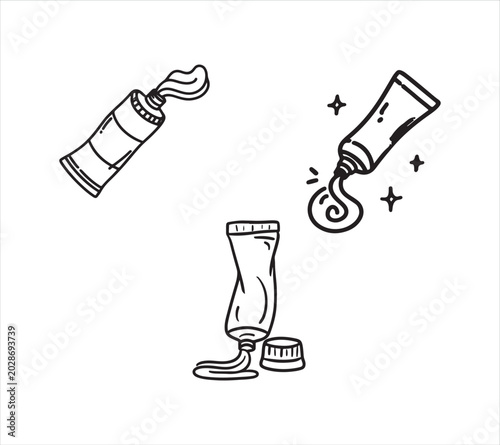 Toothpaste tubes with toothpaste coming out in a line drawing style