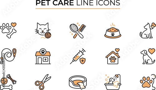 Canvas-taulu Pet Care Minimal Line Icons Collection – Veterinary and Animal Care Outline Vect
