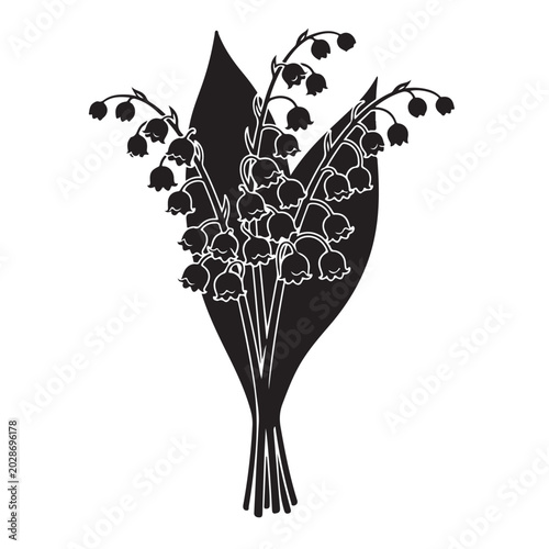 Bild auf Leinwand Lily of the valley flower bouquet silhouette vector illustration with bell shape