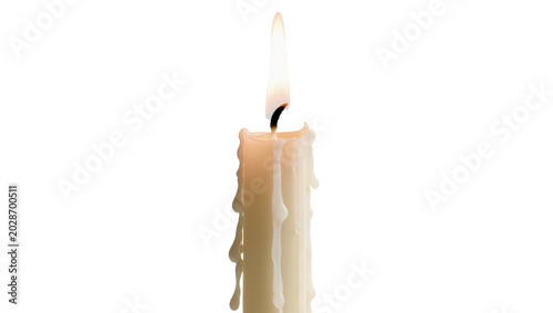 Fotografie Burning white candle with dripping wax, isolated on transparent background