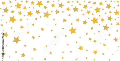 Golden star pattern background with scattered yellow and orange stars on white backdrop for festive celebration design