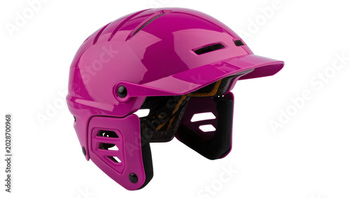 Canvas Print Shiny pink baseball batting helmet with face guard, isolated on transparent back