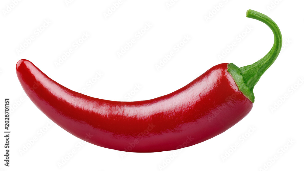 Naklejka premium Vibrant red chili pepper with green stem, isolated on transparent background