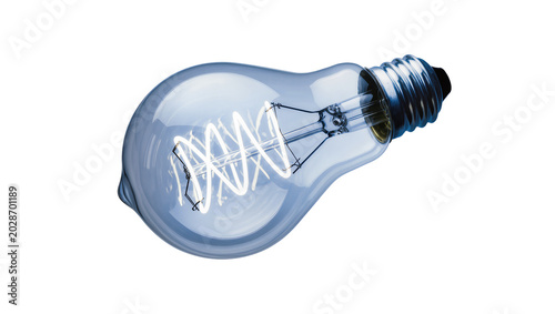 Tableau sur toile Clear glass incandescent light bulb with coiled filament, isolated on transparen