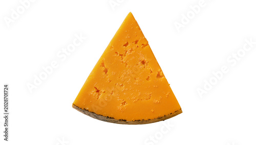 Tableau sur toile Wedge of sharp cheddar cheese with small holes, isolated on transparent backgrou