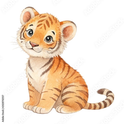 Cute Baby Tiger Watercolor Animal Clipart