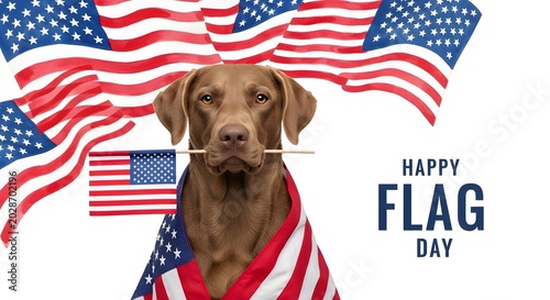 Dog Wearing American Flag Bandana Celebrating Flag Day on White Background