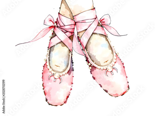 Elegant Pink Ballet Shoes Watercolor Illustration