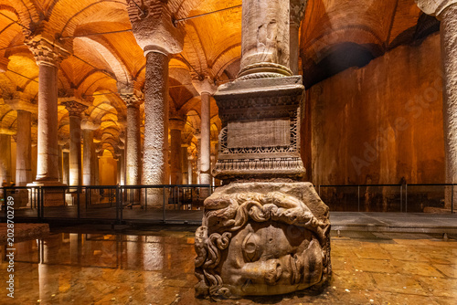 Photos Medusa Head Column Base Inside the Basilica Cistern in Istanbul