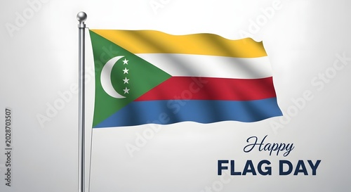 Comoros Flag Waving in Celebration of Flag Day Against Cloudy Sky Background