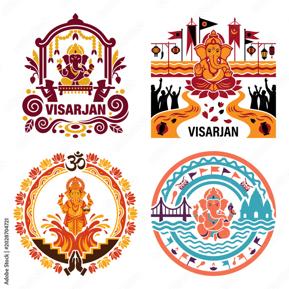 Obraz premium Ganesh Visarjan colorful festival illustration set
