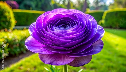 Vibrant Purple Ranunculus Blooming in Sunlit Garden