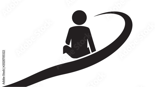 Cuadro en lienzo Person silhouette sitting on a curved boat with a flowing line featuring black,