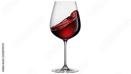 Tableau sur toile Red wine splashing inside a clear glass, isolated on transparent background