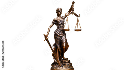Photos Bronze Lady Justice statue holding scales and sword, isolated on transparent bac