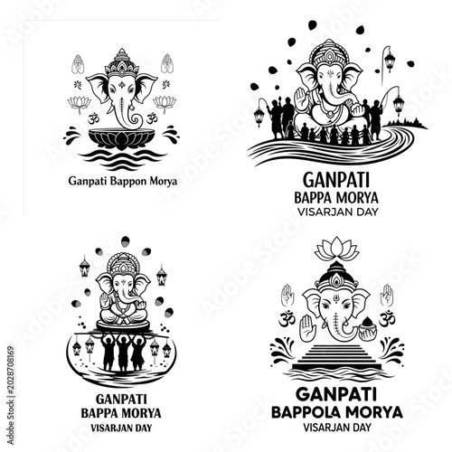 Slika na platnu Ganpati Bappa Morya minimal devotional icon set