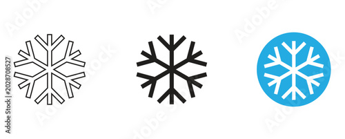 Tableau sur toile Snowflake Icon Set Outline Solid and Blue Winter Snow Vector Symbols