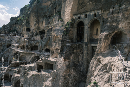Vardzia  cave monastery site in southern Georgia, excavated from the slopes of the Erusheti Mountain on the left bank of the Kura River,