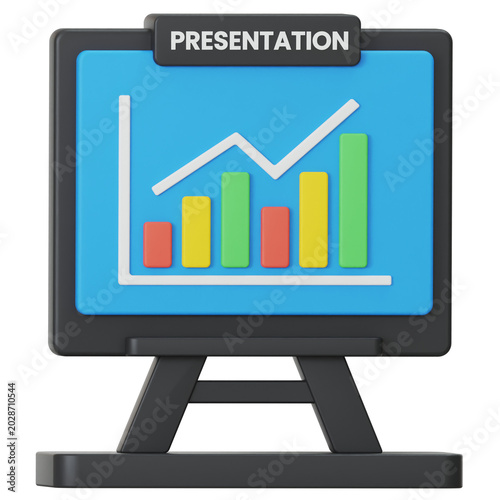 3D render of computer monitor with graph presentation
