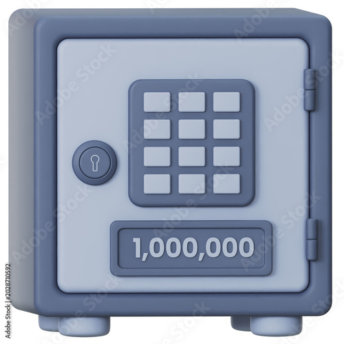 3D render of a gray safe with keypad and one million dollars